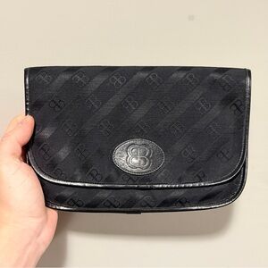 80s Balenciaga black canvas leather trim large wallet